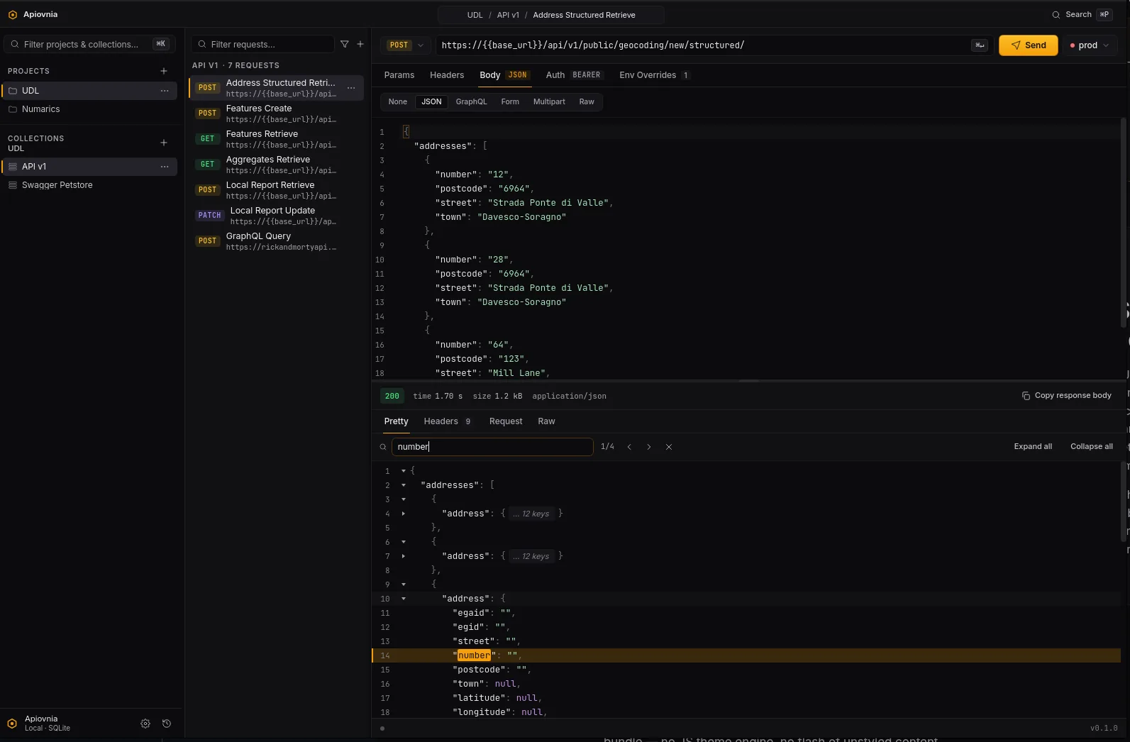 The custom JSON viewer — collapsible nodes with per-value hover-copy