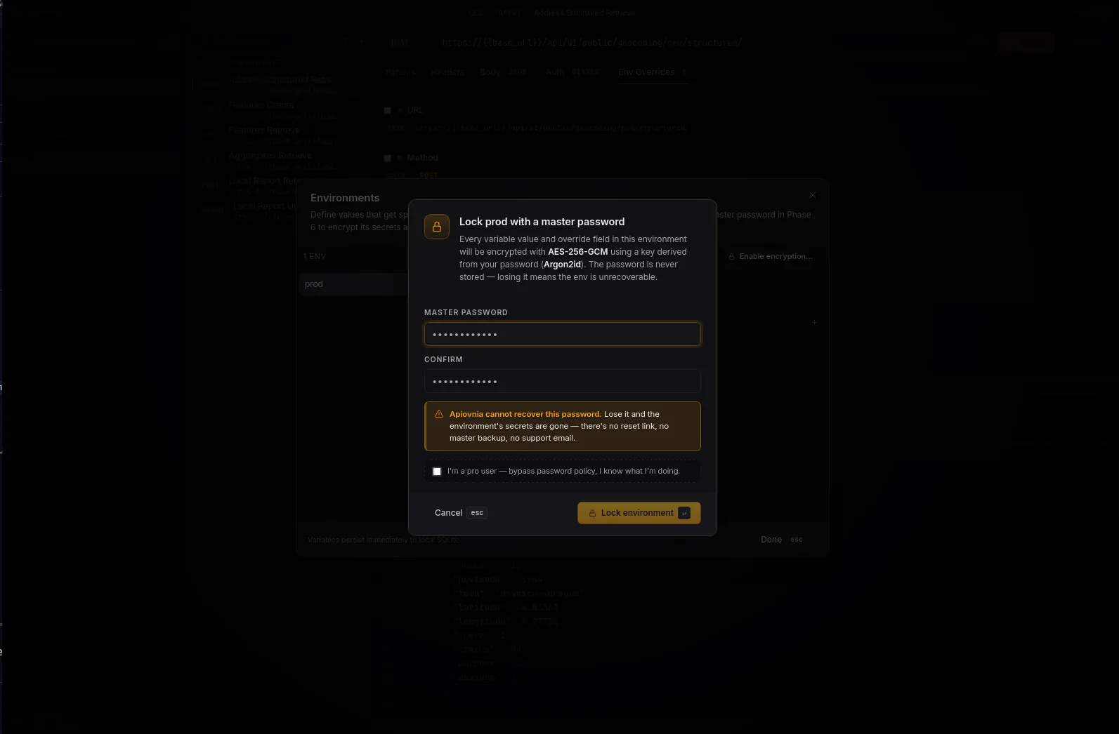 The master-password prompt for a sealed environment
